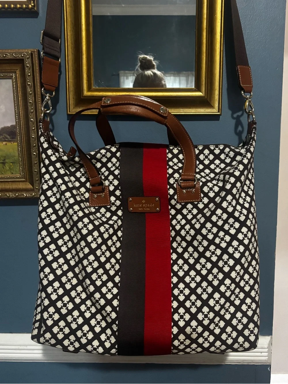 Kate Spade New York Spade Print Weekender Travel Tote Overnight Bag Crossbody
